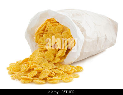 corn flakes in paper bag isolated on white background Stock Photo