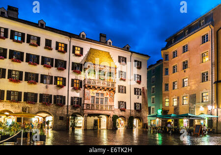 Innsbruck, Germany. Night scenery with medieval center of austrian city at twilight hour, with german architecture facades. Stock Photo