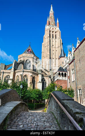 Bruges, Belgium. Church of Our Lady (Vrouwekerk) and Bonifacius Bridge, West Flanders Stock Photo