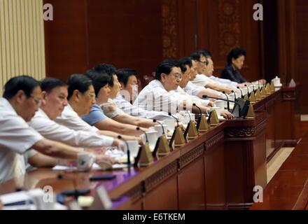 Beijing, China. 31st Aug, 2014. Members vote during the closing meeting of the 10th session of the 12th National People's Congress (NPC) Standing Committee in Beijing, capital of China, Aug. 31, 2014. Credit:  Liu Weibing/Xinhua/Alamy Live News Stock Photo