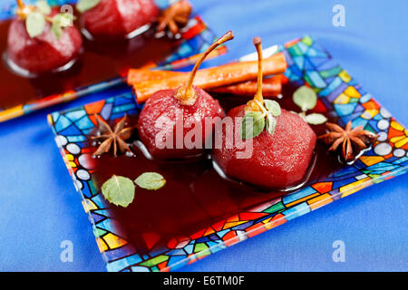 pears in red wine, tasty dessert Stock Photo