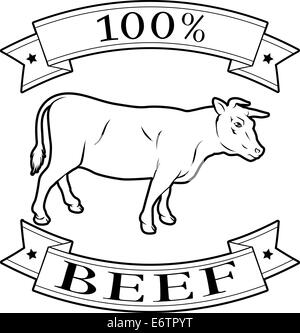 100 percent beef food icon of a cow in a stamp style Stock Photo