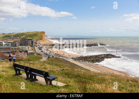 Overlooking West Bay from West Cliff, in Bridport, Dorset. Stock Photo