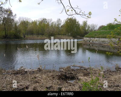 Lake in old  castle, Soviet military base Stock Photo