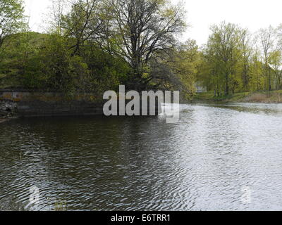 Lake in old  castle, Soviet military base Stock Photo