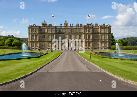 Longleat House with lawn and fountain. Warminster, Wiltshire. Stock Photo