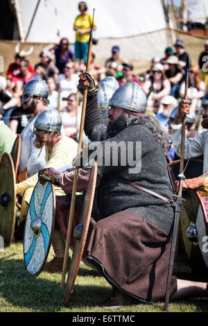 Viking battle re-enactment at the Icelandic Festival in Gimli, Manitoba, Canada Stock Photo