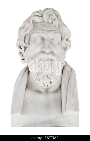 Isolated bust of Antisthenes - greek philosopher and pupil of Socrates. Replica in the Achilleion of Corfu in Greece. Born in 44 Stock Photo