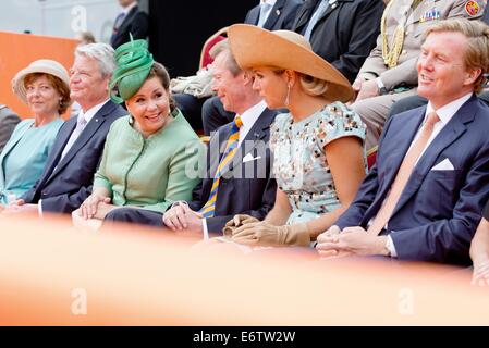 Daniela Schadt and partner German president Joachim Gauck (first row, L-R), Grand Duchess Maria Teresa and Grand Duke Henri of Luxembourg, Queen Maxima and King Willem- Alexander of The Netherlands attend the celebrations of 200 years Kingdom of The Netherlands in Maastricht, 30 August 2014. Photo: Patrick van Katwijk / NETHERLANDS AND FRANCE; OUT - NO WIRE SERVICE Stock Photo
