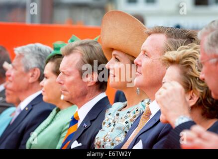 German president Joachim Gauck (first row, L-R), Grand Duchess Maria Teresa and Grand Duke Henri of Luxembourg, Queen Maxima and King Willem- Alexander of The Netherlands, Ank Bijleveld-Schouten, the head of the National Committee attend the celebrations of 200 years Kingdom of The Netherlands in Maastricht, 30 August 2014. Photo: Patrick van Katwijk / NETHERLANDS AND FRANCE; OUT - NO WIRE SERVICE Stock Photo