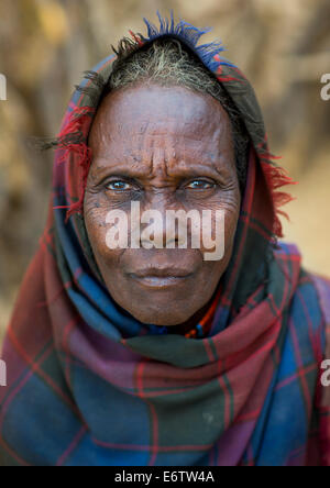 Close Up Face Of Elderly Erbore Tribe Woman, Omo Valley, Ethiopia Stock Photo