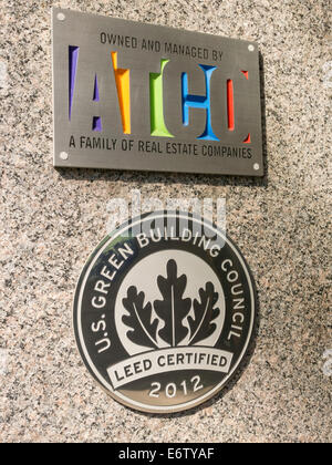 LEED,  Leadership in Energy & Environmental Design Seal, Building Facade, NYc, USA Stock Photo