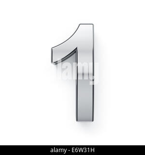 3d render of metallic digit one symbol - 1. Isolated on white background Stock Photo