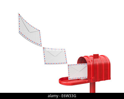 3d render of mailbox with flying letters isolated on white background Stock Photo