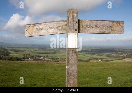 public footpath signpost at Devils Dyke viewpoint towards Fulking, South Downs, Sussex, England Stock Photo