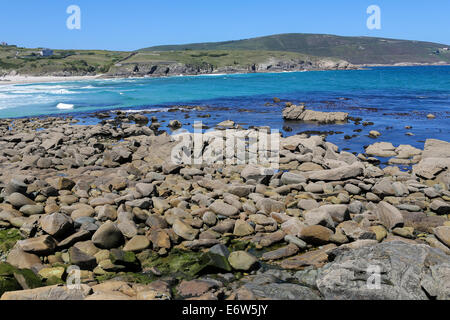 Rocky coast at Malpica de Bergantinos, a fishing village at the Costa da Morte in Galicia, Spain. Stock Photo