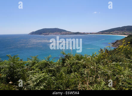 Cape Finisterre or Cabo Fisterra is a rock-bound peninsula on the Costa Da Morte in Galicia, Spain. Stock Photo