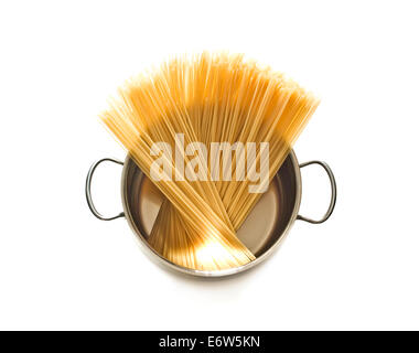 raw macaroni in pot Stock Photo