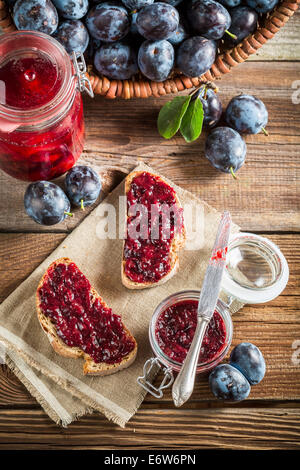 Sandwich with homemade plum jam Stock Photo