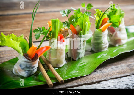 Fresh spring rolls wrapped in rice paper Stock Photo