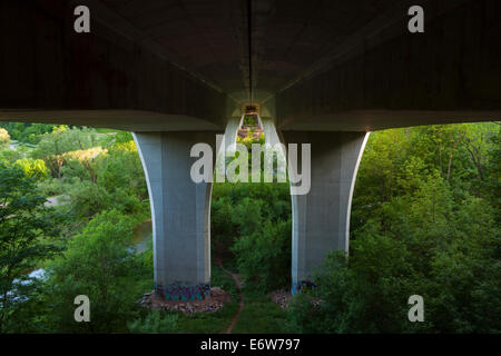 Underneath Smith-Triller Viaduct that crosses 16 Mile Creek along Dundas Street in Oakville, Ontario, Canada. Stock Photo