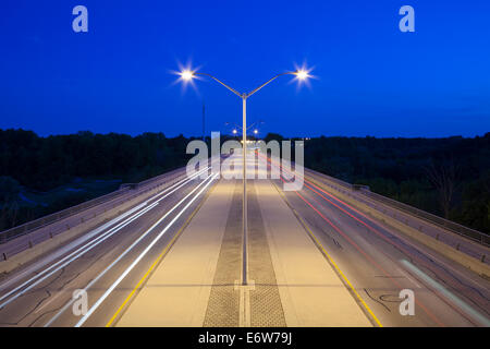Smith-Triller Viaduct that crosses 16 Mile Creek along Dundas Street at dusk. Oakville, Ontario, Canada. Stock Photo