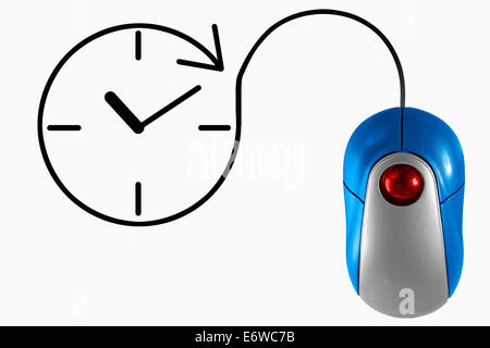 Clock depicted by computer mouse cable Stock Photo