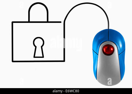 Lock depicted by computer mouse cable Stock Photo
