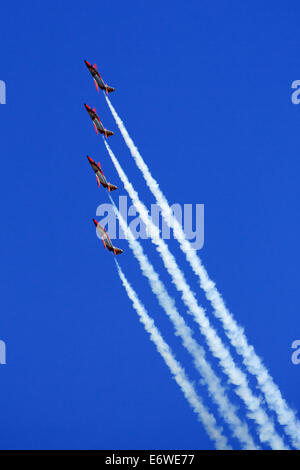 Payerne, Switzerland, 30th Aug, 2014. jets of the Patrulla Águila performing a maneuver at the air Show at AIR14 on Saturday 30th August Stock Photo