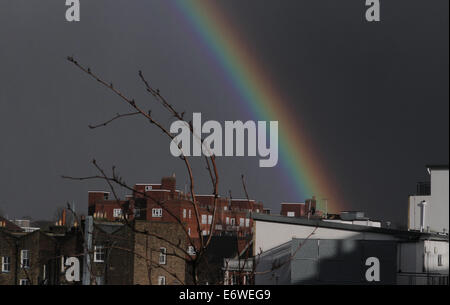 Double rainbow over Hackney, East London  Featuring: Rainbow Where: London, United Kingdom When: 08 Feb 2014 Stock Photo