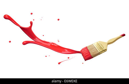 paintbrush with red paint splash isolated on white Stock Photo