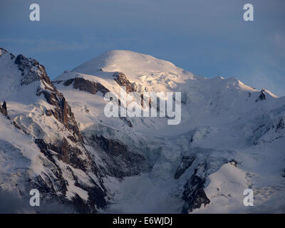 Evening light on summit of Mont Blanc from Le Charlanon, Tour of Mont Blanc, Chamonix, France Stock Photo