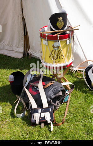 44th East Essex Regiment of foot. Infantry regiments drum and uniform at a historical re-enactment. Detling, Kent, UK Stock Photo