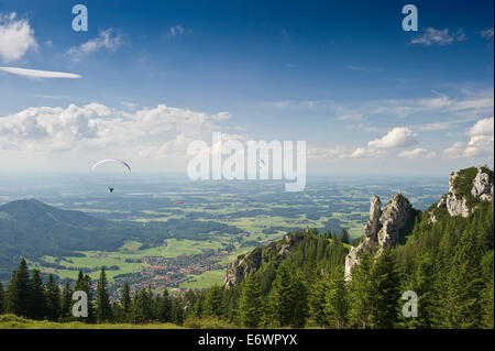 Paragliders near Kampenwand, Aschau, Chiemgau, Bavaria, Germany Stock Photo