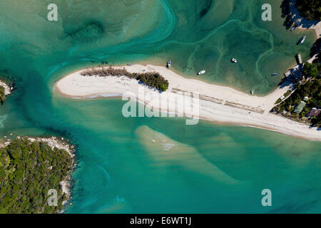 Aerial view of the Awaroa Inlet with turquoise coloured sea, Abel ...