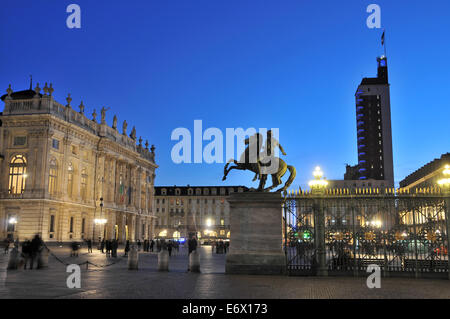 Palazzo Madama at Piazza Castello in the evening light, Turin, Piedmont, Italy Stock Photo