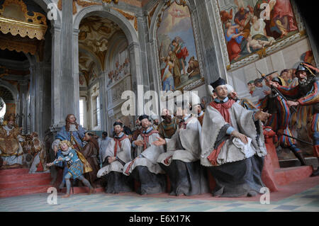 Sculptures in Sacro Monte di Orta over Lake Orta, Lago d'Orta, Piedmont, Italy Stock Photo