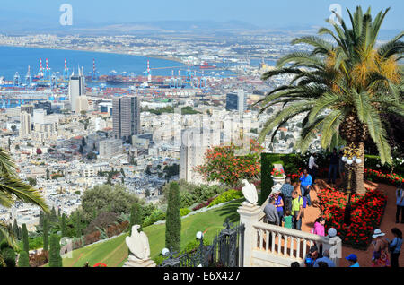 View of Haifa from terraces at the Bahai World Centre Stock Photo