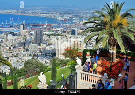 View of Haifa from terraces at the Bahai World Center, Israel Stock Photo