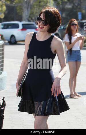 Michelle Dockery seen at Universal Studios were she was interviewed by Maria Menounos for television show Extra.  Featuring: Michelle Dockery Where: Los Angeles, California, United States When: 25 Feb 2014 Stock Photo