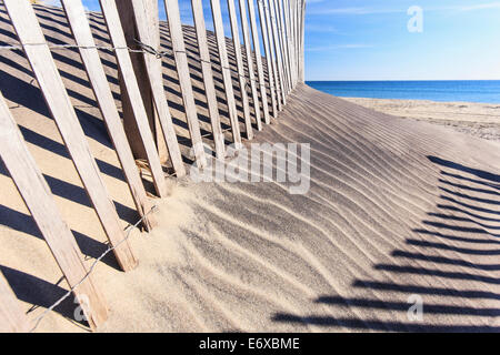 Sand fence on Fred Benson Town Beach, Block Island, Rhode Island, USA Stock Photo