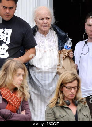 Heather Graham spotted wearing a nurse outfit for her new movie 'Petals In The Wind' filming in Pasadena Ca. The actress was joined by co stars Ellen Burstyn and Rose McIver who broke down in tears on set and was comforted by a PA between takes.  Featurin Stock Photo