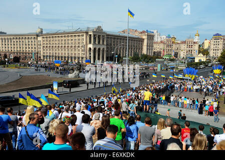 People watching military parade on Independence Day of Ukraine in Kyiv Stock Photo