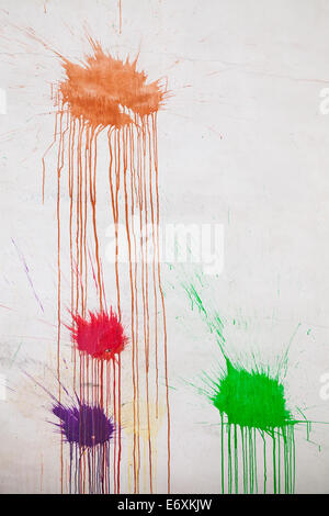 Abstract background texture, colorful paint splashes on white wall Stock Photo