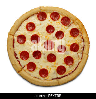 Pepperoni Pizza Top View Isolated on White Background. Stock Photo