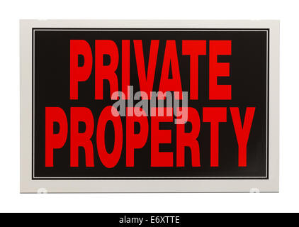 Black and Red Plastic Private Property Sign Isolated on White Background. Stock Photo