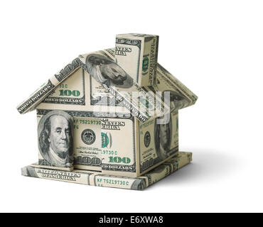 House Made of Cash Money Isolated on White Background. Stock Photo