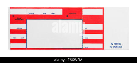 Blank Red Concert Performance Ticket Isolated on White Background. Stock Photo