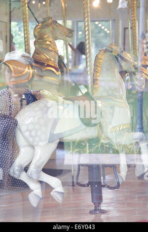 Inside of the carousel in Congress Park, Saratoga, New York, USA Stock Photo