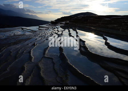 Iran, Mazandaran, Terraced Hot Springs on Sunset in Badab-e Surt Hot Springs in Mazandaran Province Stock Photo